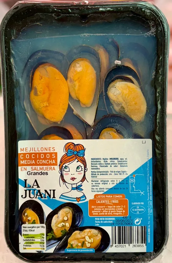 Mejillones cocidos media concha La Juani